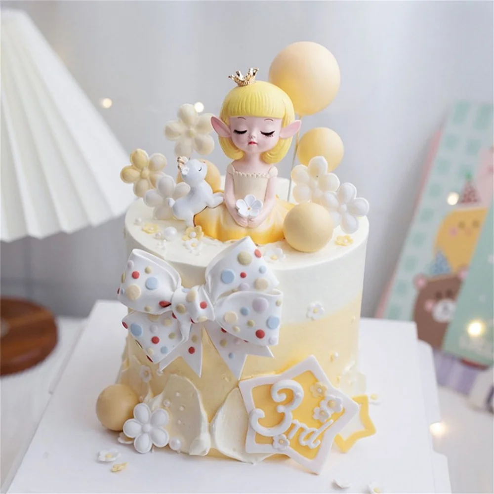 

Resin Balloon Cake Toppre Color Decoration Sweet Yellow Pink Princess Happy Birthday Hand-made Dessrt Gift Baking Party Supplies