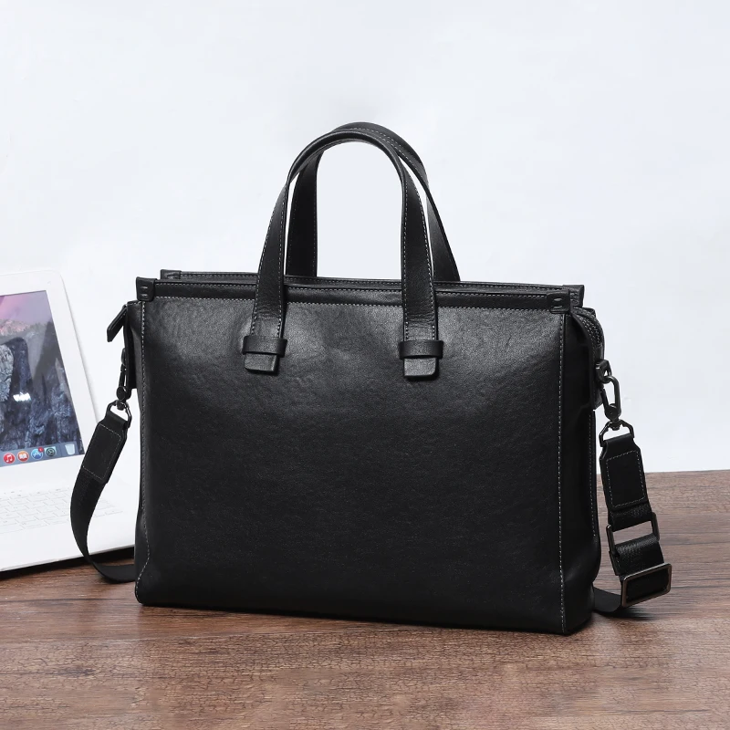 جديد أزياء الرجال حقائب الخضار المدبوغة جلد طبيعي 15 بوصة حقيبة كمبيوتر محمول حقيبة يد عادية حقائب كتف جلدية الذكور