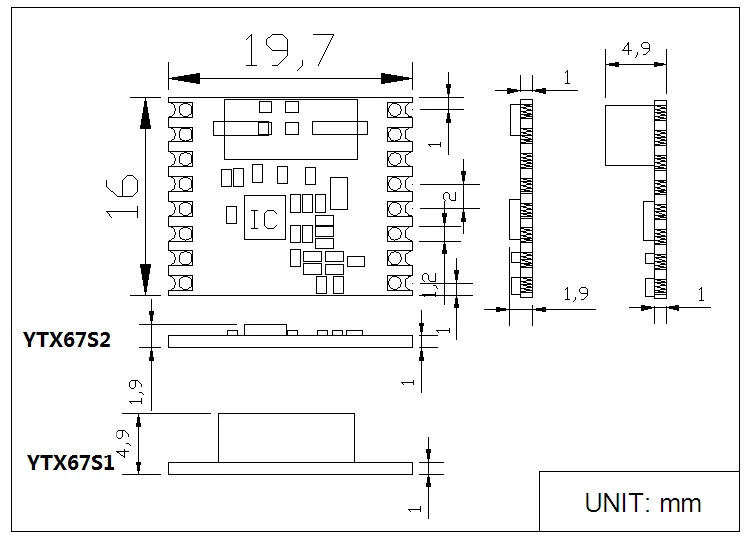 YTX67 RF baixo-poder transmissor sem fio de alta-performance 17dBm módulo 315 \ 433 \ 868 \ 915 mhz(LORA \ FSK \ PERGUNTAR \ OOK) MÓDULO SEM FIO