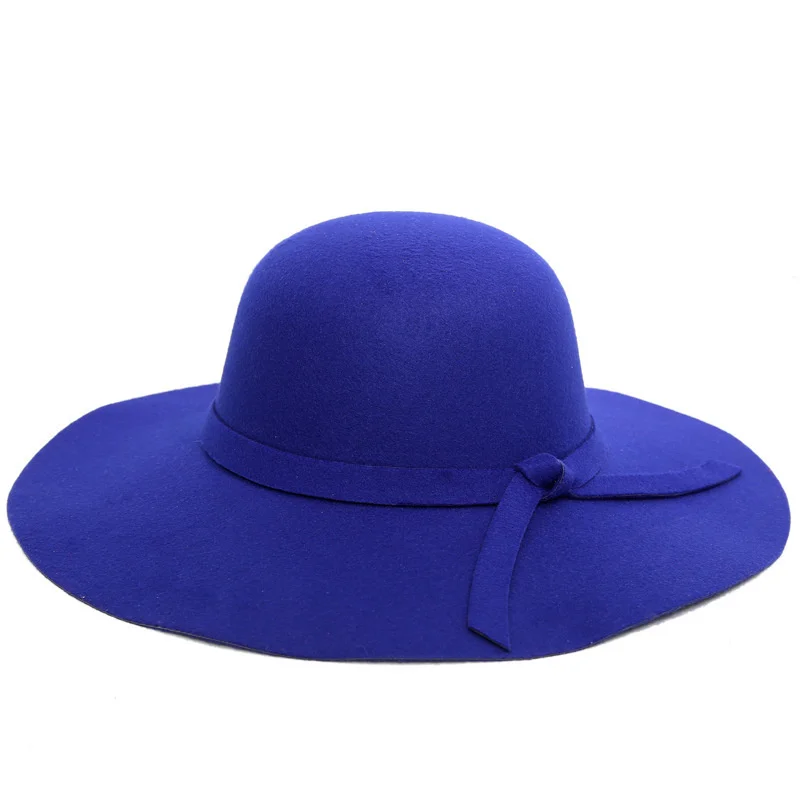 Bowknot Top Hat Ladies Big Brim Fashion Dome New Imitation Woolen Fedora Autumn Winter Warm Hat