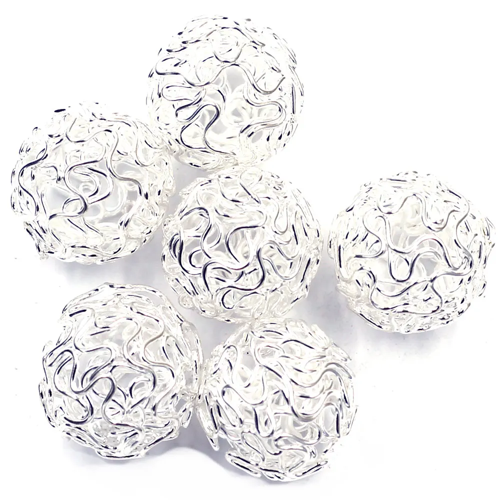 10Pcs Silver Plated Twist Ball Alloy Wire Spacer Loose Beads Round Hollow Jewelry DIY Findings 18mm