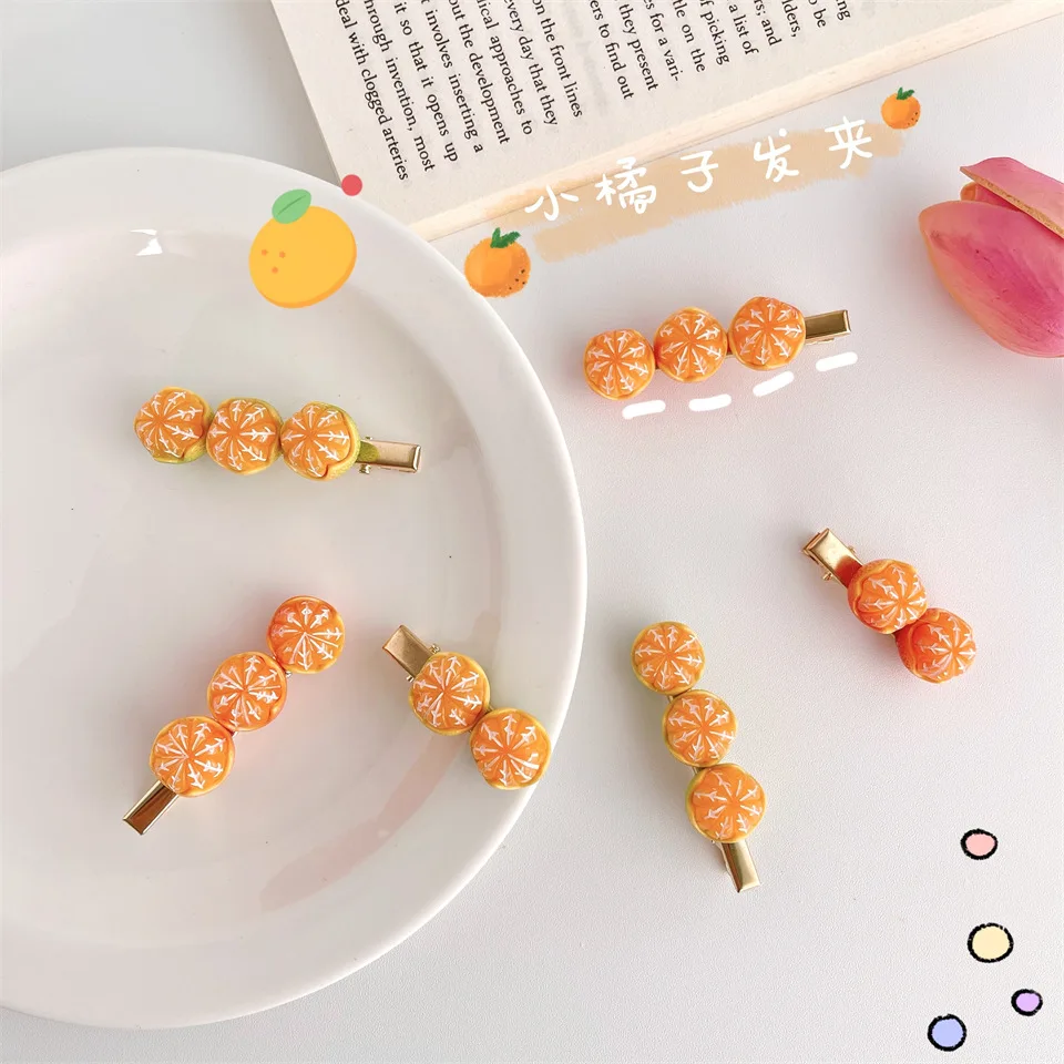 Creative Fun Half Peel Orange Hairpin Lovely Girl Side Clip Japanese Fruit A Word Clip Duck Beak Clip Net Red Hair Ornaments