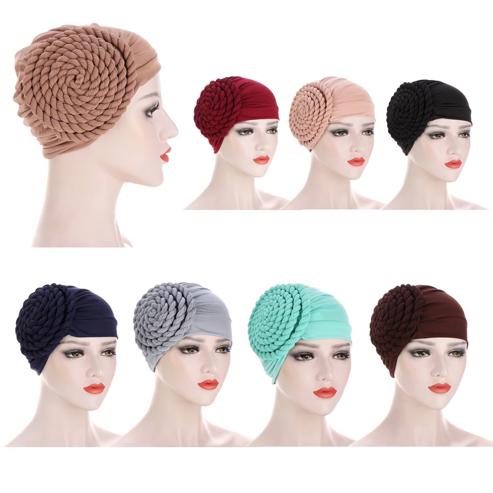 India donne musulmane Hijab cappello cancro chemio Cap treccia turbante foulard Islam Head Wrap Lady Beanie Bonnet Hair Loss Cover Fashion