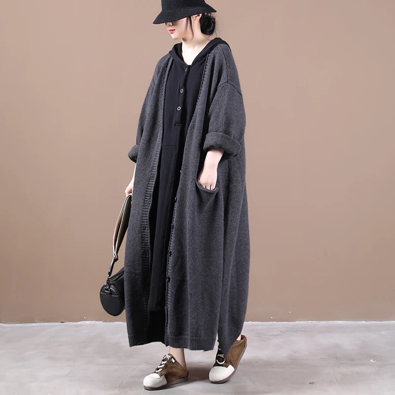 Female new autumn and winter korean style plus size outerwear literary long button loose sweater cardigan