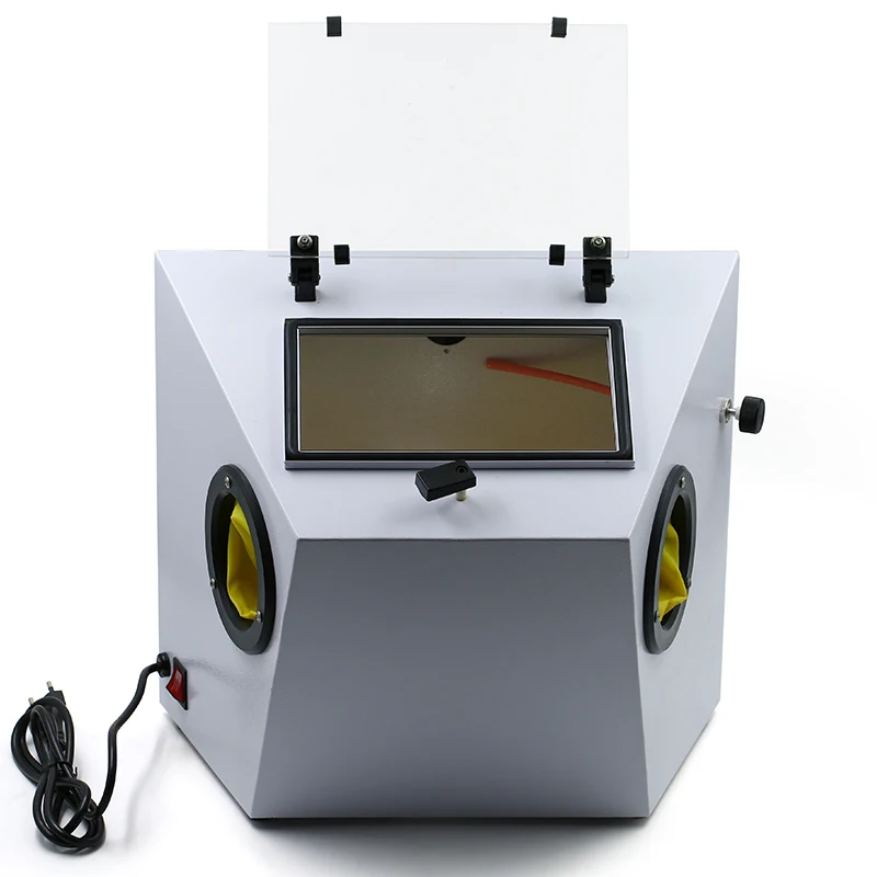 

Compact Box-Type Sandblasting Machine – White Ling-Shaped Sandblasting Tool