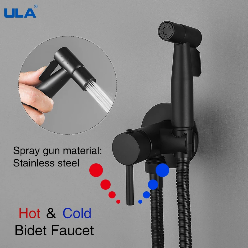 

ULA Black Faucet Brass Bidet Sprayer Portable Toilet Bidet faucet Hot Cold Water Bathroom Mixer Shattaf Valve hygienic shower