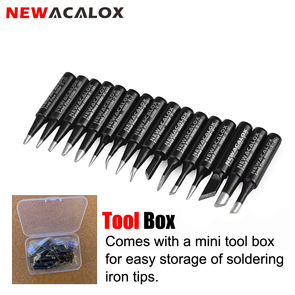 NEWACALOX 16Pcs 900M-T Lead Free Black Metal Soldering Iron Tips for 936 937 938 8586 852D 8786 Rework Soldering Station