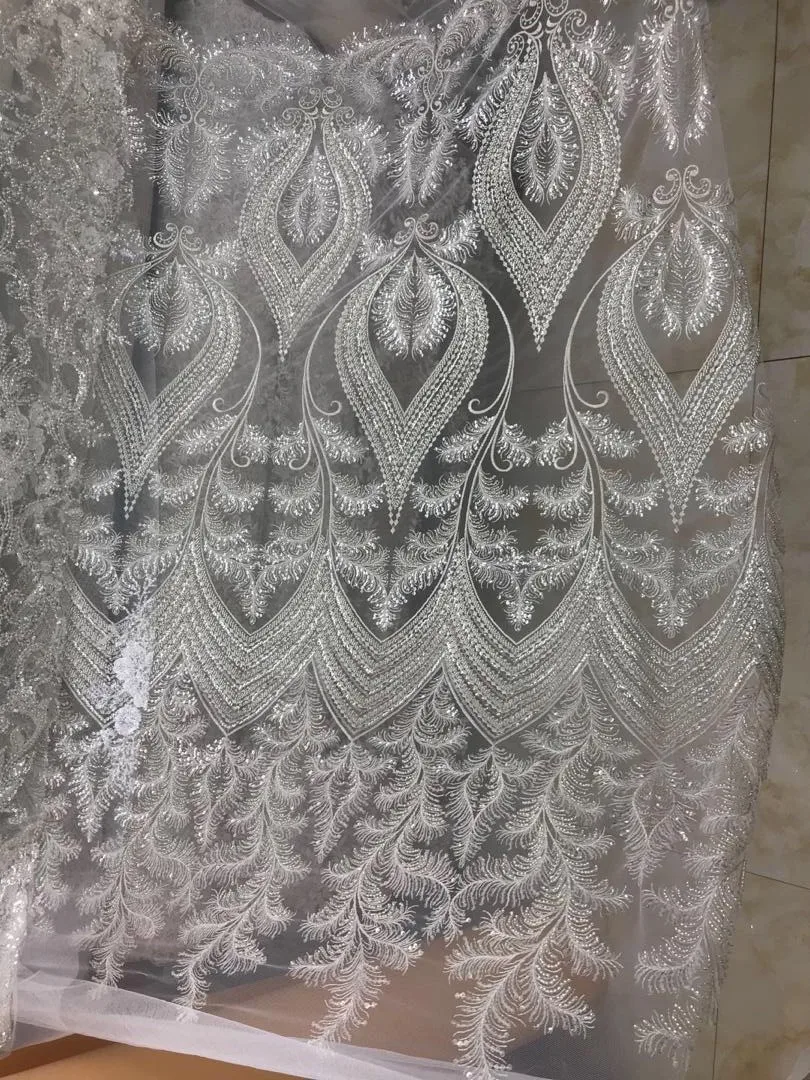 

New arrival L-66689 tulle embroidery french net lace fabric wtih beads for nice dress