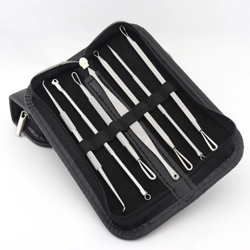 Kit de herramientas de belleza para mujer, Extractor de acné y espinillas, pinzas para el cuidado Facial, acero inoxidable, 7 unids/set