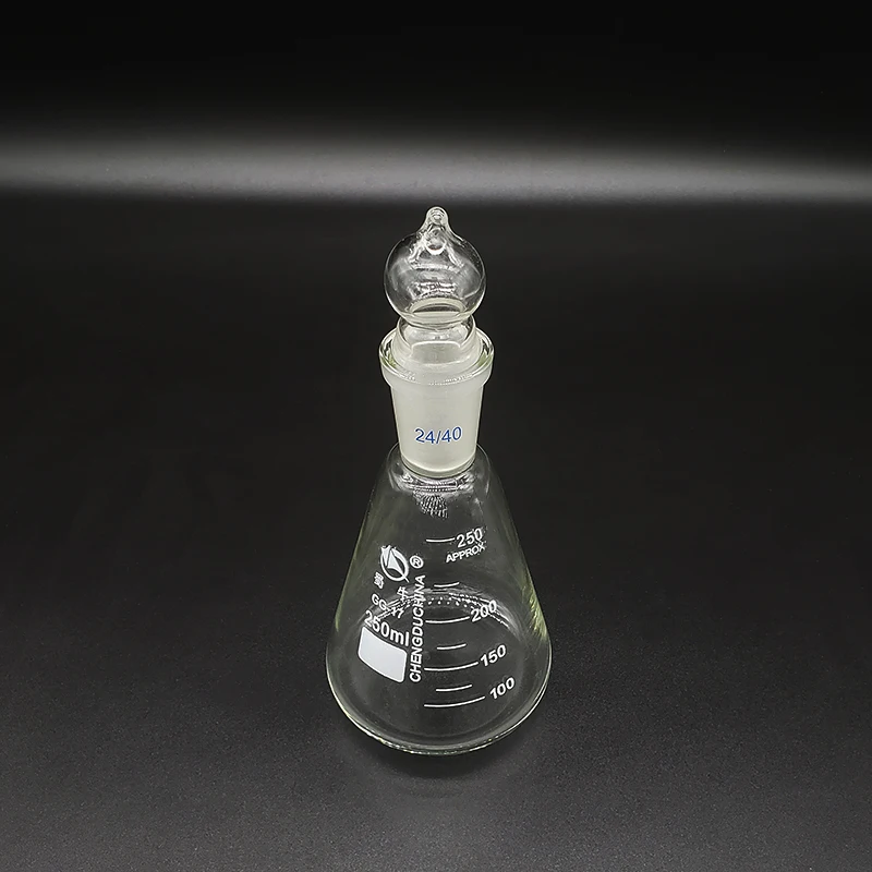 

Conical flask with standard ground-in glass stopper,Capacity 250ml,joint 24/40,Erlenmeyer flask with standard ground mouth