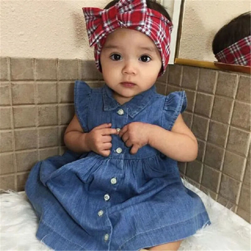 Fashion Baby Girls Dress Toddler Kids Denim Blue Dresses Summer Cute Fly Sleeve Sundress Party Kids Wear Kid\'s Clothing