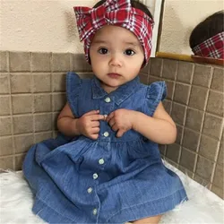 Fashion Baby Girls Dress Toddler Kids Denim Blue Dresses Summer Cute Fly Sleeve Sundress Party Kids Wear Kid's Clothing