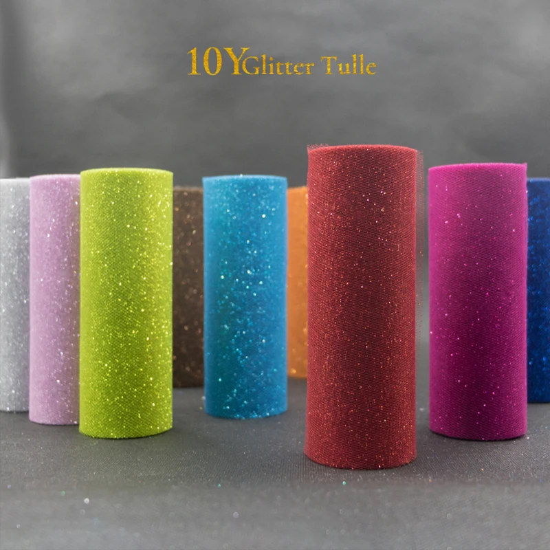 Tulle 10Yards 15cm Glitter Tulle Rolls Sparkly Glitter Sequin Tulle Mesh Baby Shower Tutu Skirt Organza Wedding Decoration