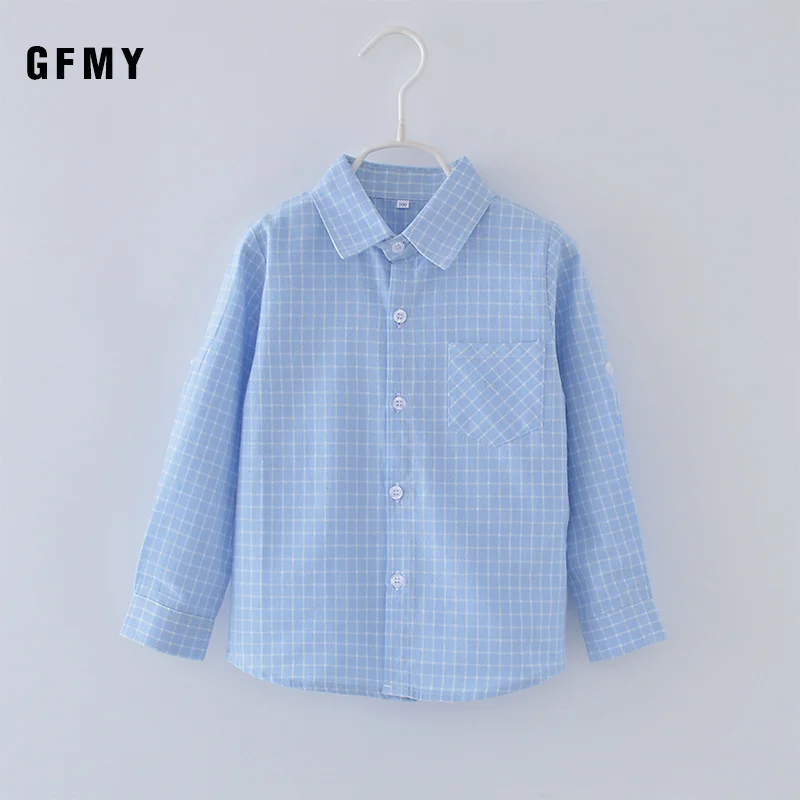 GFMY New Spring Children Shirts Fashion Plaid Turn-down Collar Flannel Fabric Boys Shirts For 3-10 Years Old Kids Wear Clothes