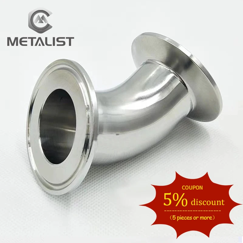 METALIST 45mm/51mm OD*1.5mm SS304  Sanitary Ferrule 45 Degree Elbow Pipe Fitting For Homebrew Fit 2