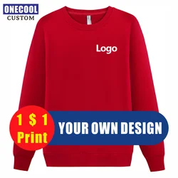 ONECOOL High-Quality Fashion Cotton Hoodies Sweatshirt Custom Personal Logo Design Brand DIY Print Embroidery Hoody Round Neck