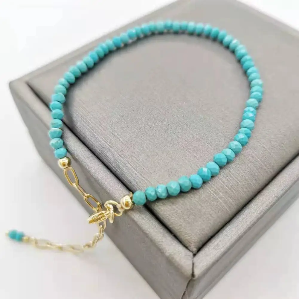 Faceted Turquoise Bracelet Dainty Adjustable 14K Gold Filled Chains Natural Stones Pulsera Mujer Unique Women Bohemian Bracelet