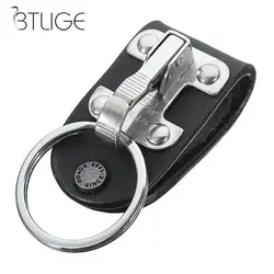 Men Business Black Pu Leather Steel Keyring With Belt Clip Holder Detachable Keychain