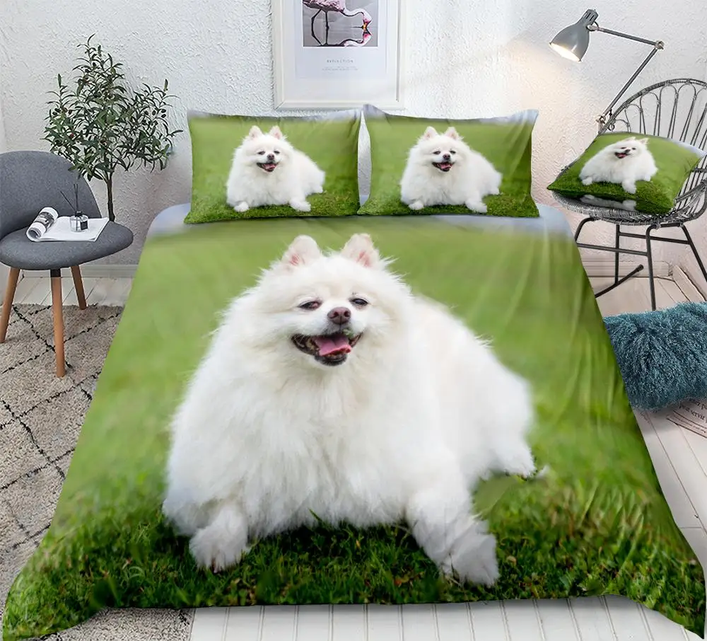 3D Pomeranian Duvet Cover Set Cute Dog Bedding Set Kids Boys Girls Pet Quilt Cover Black Queen Animal Home Textiles Dropship