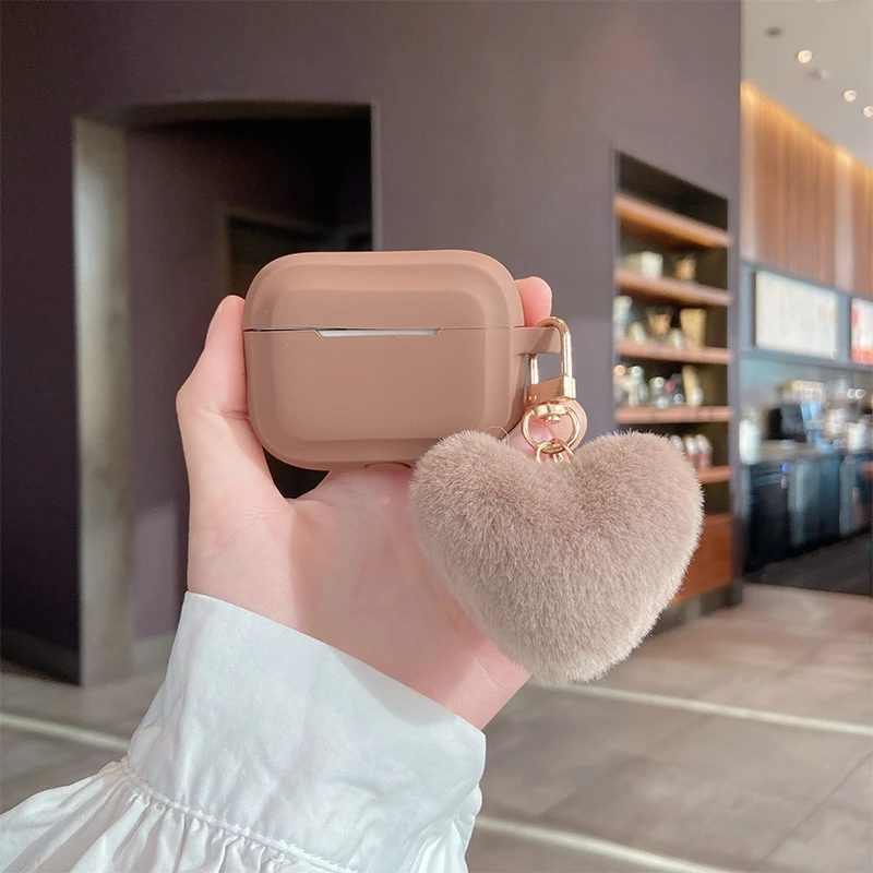 لطيف الشتاء الشعر الكرة المفاتيح سماعة مربع ل apple airpods 1 2 3 برو غطاء بلون سيليكون حقيبة سماعة الاذن ل Airpod 3