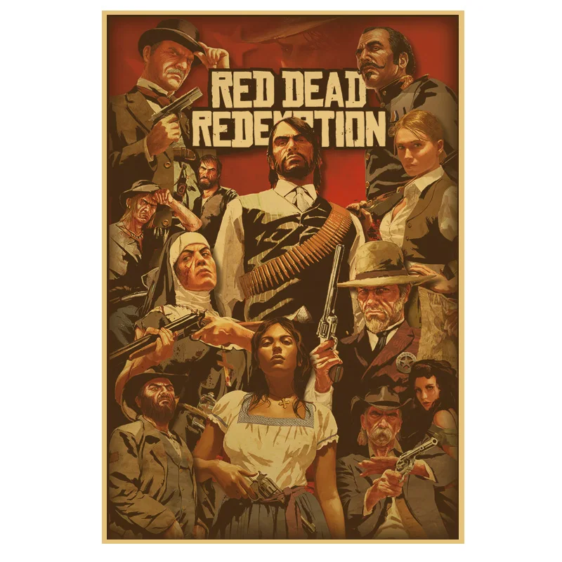 Red Dead Redemption 2 Game Poster Home Decor 30x45cm Retro Big KraftpaperStyle Wall Posters Vintage Internet Cafe Bar Decoration