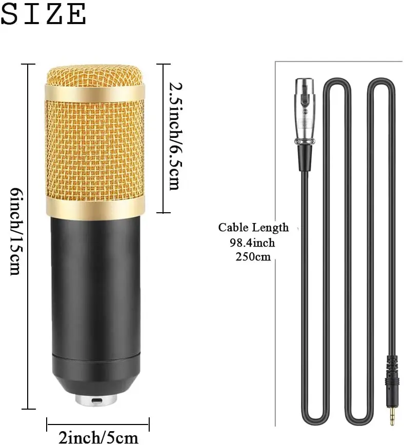 BM 800 USB Condenser Microphone XLR Full Set with Stand and Pop Filter for Computer Studio Recording