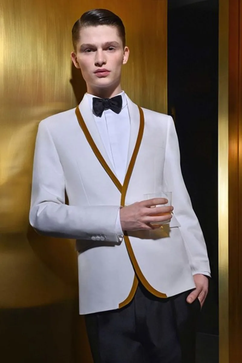 Costume Homme One Jacket White Gold Trim Single Breasted High Quality Fashion Jacket With Men Coat Formal Wedding Causal