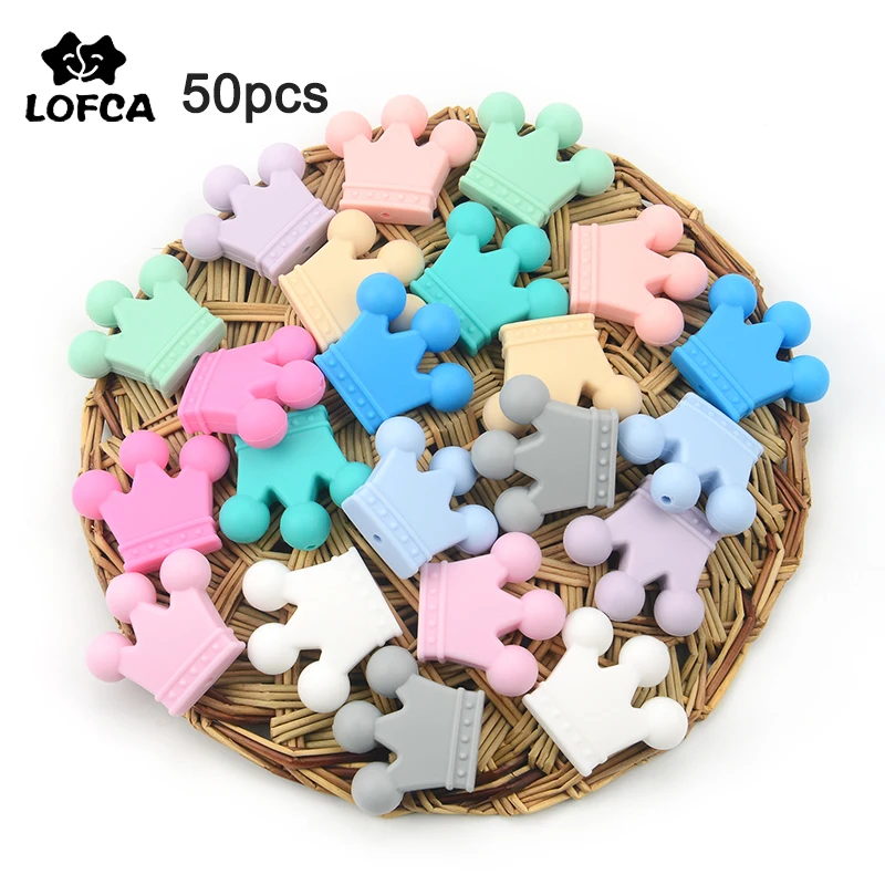 LOFCA 50pcs Crown Silicone Beads BPA Free Food Grade Silicon Teething Beads Baby Chew Teething Toy DIY Pacifier Clips Accessory