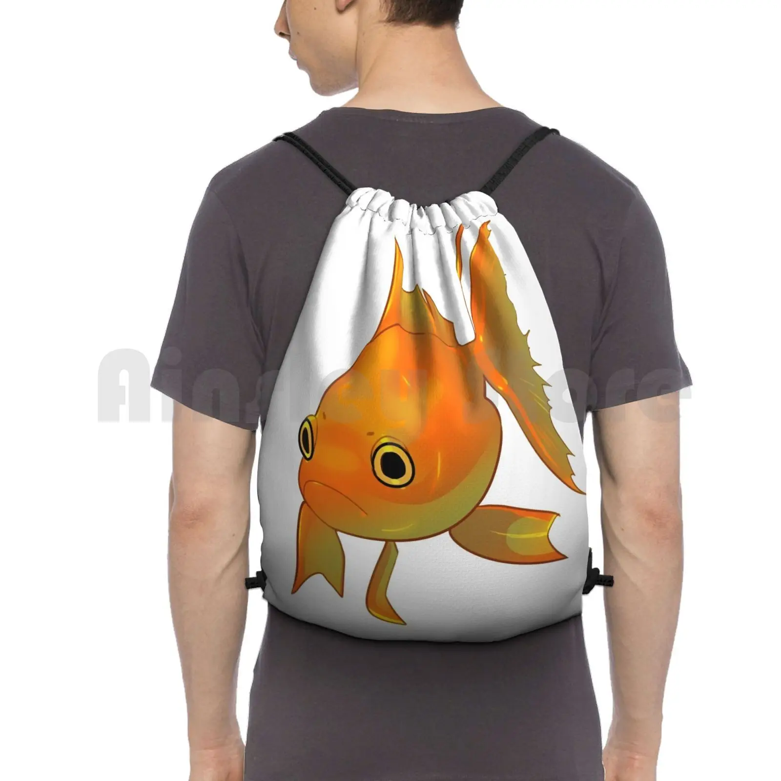 

Goldfish Backpack Drawstring Bag Riding Climbing Gym Bag Goldfish Fish Animal Gold Orange