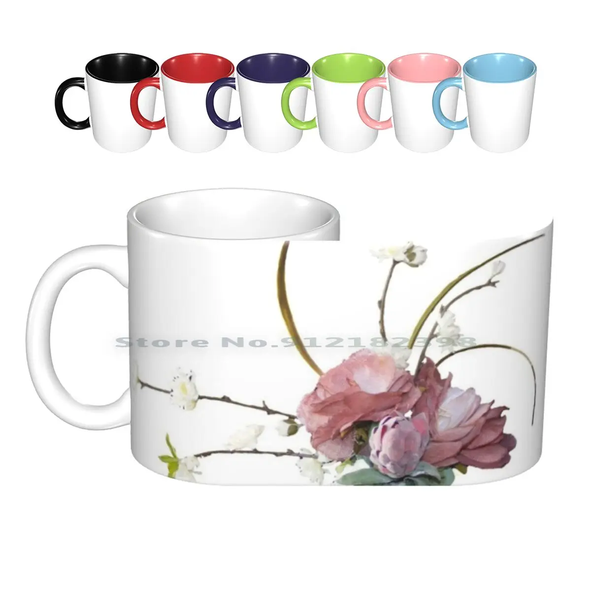 Ikebana Flower Display. Ceramic Mugs Coffee Cups Milk Tea Mug Ikebana Flowers Roses Blossom Nature Beauty Simplicity Peace Pink