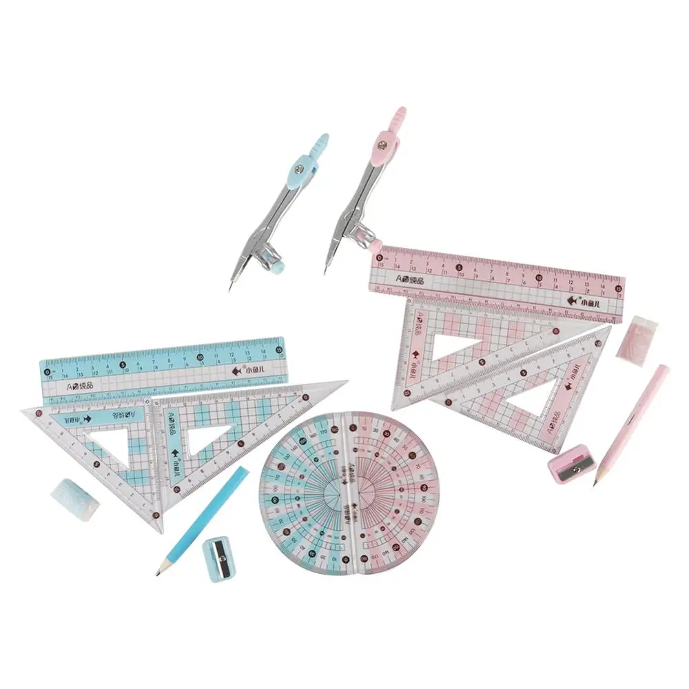 1 Set Compasses Ruler Kit Geometry Drawing Tools Mathematical Painting Suit School Stationery Pencil/Ruler/Eraser/Sharpener