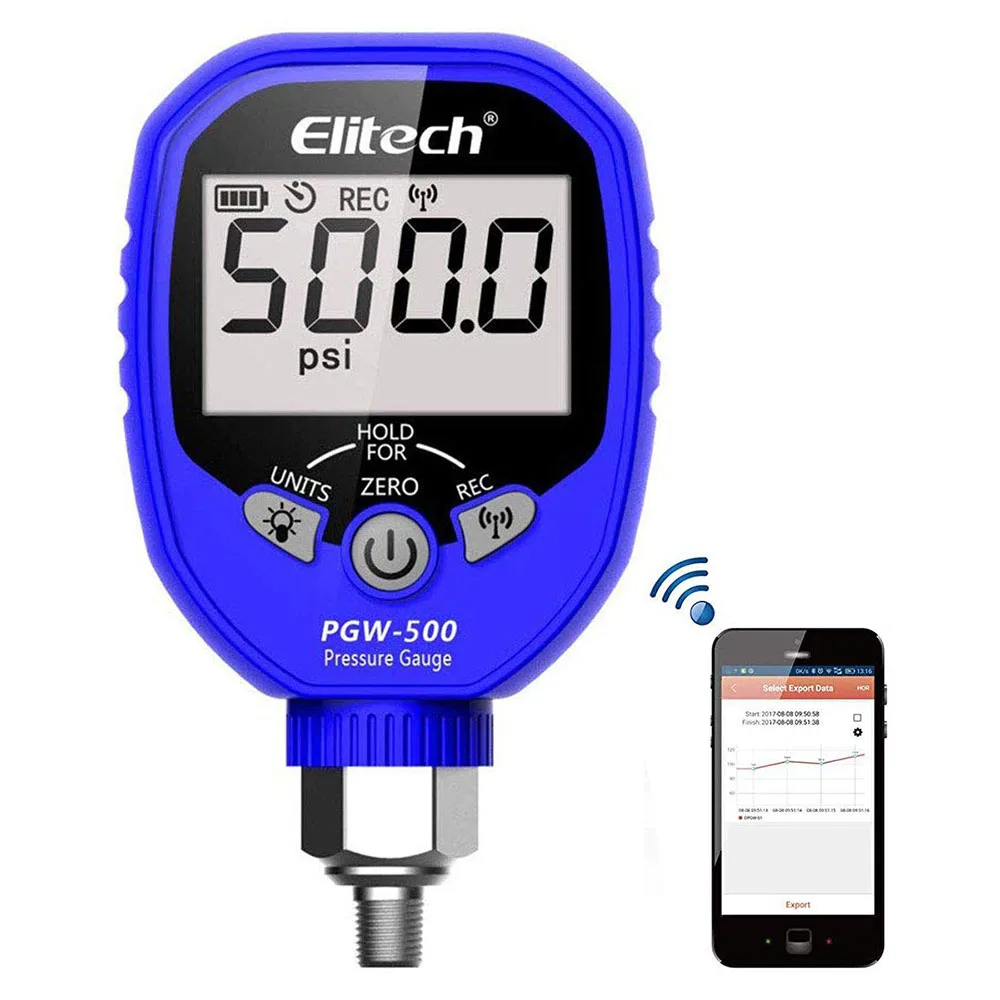 Elitech PGW-500 Draadloze Digitale Manometer Freon R134a Ac Tools -14.5 ~ 500 Psi 1/8 ''Npt