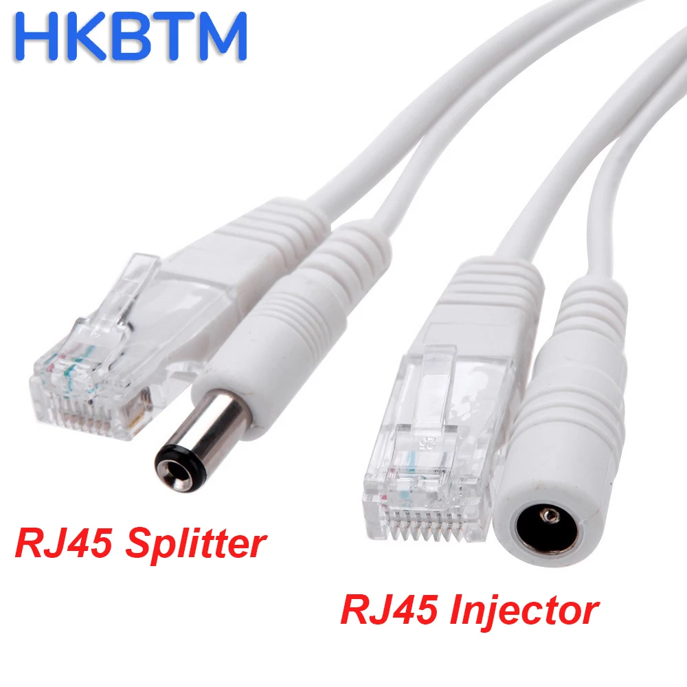 HKBTM POE Cable Passive Power Over Ethernet Adapter Cable POE Splitter RJ45 Injector Power Supply Module 12-48v For IP Camea