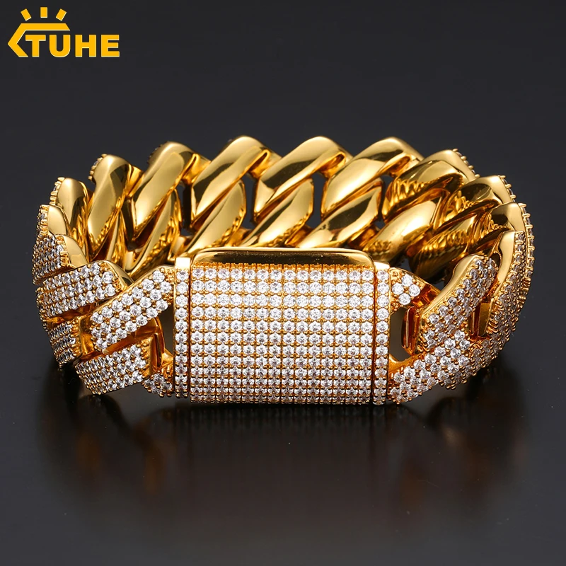 

Top Quality 25mm 14mm Bracelets 3 Rows Cuban Chain Iced Out Micro Pave Cubic Zirconia Cuban Chain Hip Hop Jewelry Gift