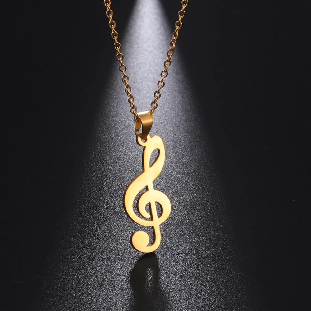 Music Necklace Score Note Treble Chain G Clef Gift For Woman Men Kid Child Couple Gold Color Stainless Steel Pendant Jewelry