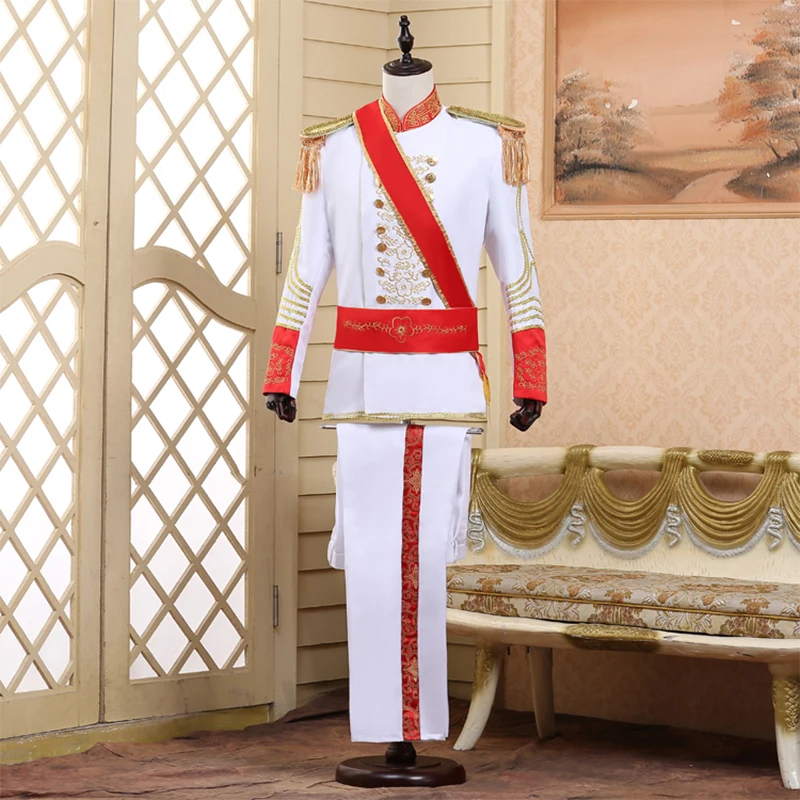 Men Military Uniform Suits Palace Prince Suit Marshal Soldier Honour Guard Dress Stage Costumes Music Singer Host Black White