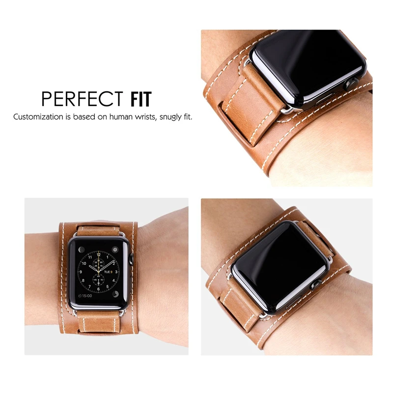 Leather cuff strap For apple watch band 45mm 41mm 44mm 40mm 49mm correa bracelet watchband iwatch series 4 3 5 se 6 7 8 ultra