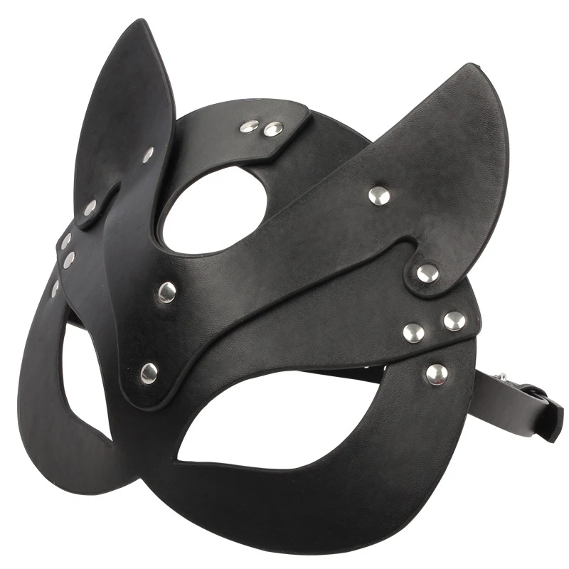 Mascarilla y Collar de cuero negro para mujer, máscara con agujeros para Halloween, disfraces, máscara sexual con los ojos vendados, Collar Bdsm