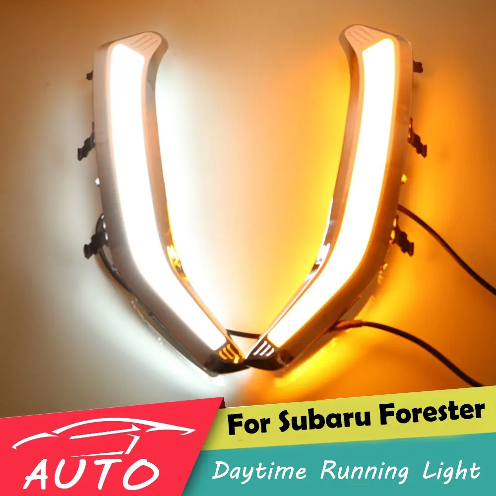 DRL untuk Subaru Forester 2013 2014 2015 LED Lampu Mobil Berjalan Siang Hari Lampu Kabut Berkendara Tahan Air dengan Sinyal Belok