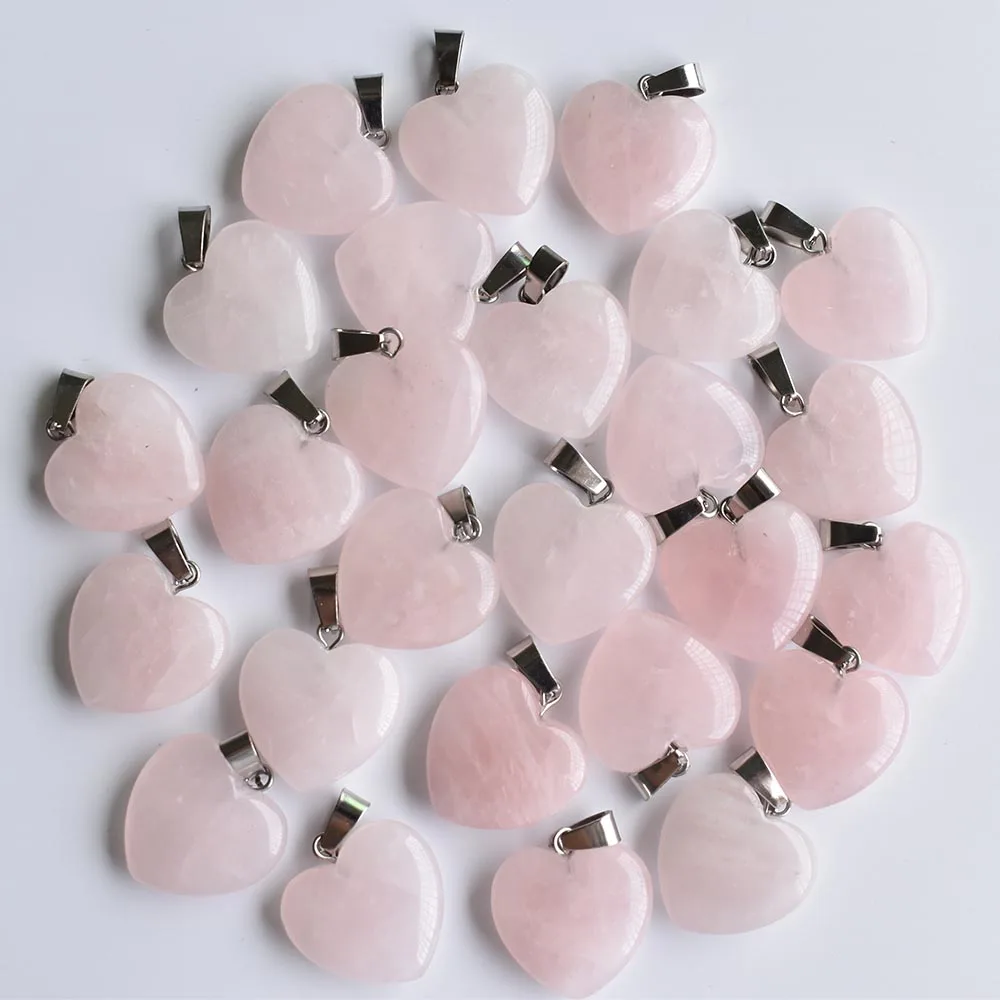 

2020 fashion bestselling natural pink crystal stone charms heart pendants for jewelry making 20mm 50pcs/lot Wholesale free