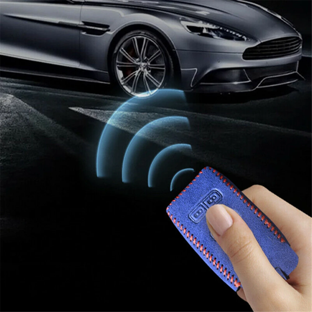 For Aston Martin DB9 Suede Leather 4 Button Remote Smart Car Key Case Cover Fob Shell Protector Holder Auto Accessories Keychain