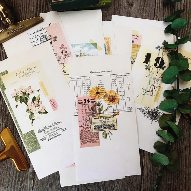 Retro Flower Bill Backing Collage Background Stickers DIY Scrapbook Junk Journal Travel Diary Material Decorative