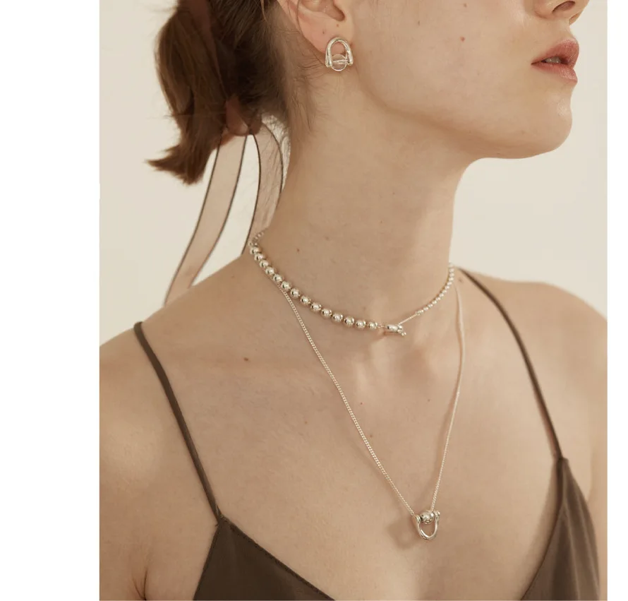 1PC Authentic 925 Sterling silver Lucky Polished Ball & Geometric Choker necklace Collarbone Pendant Punk TLX946