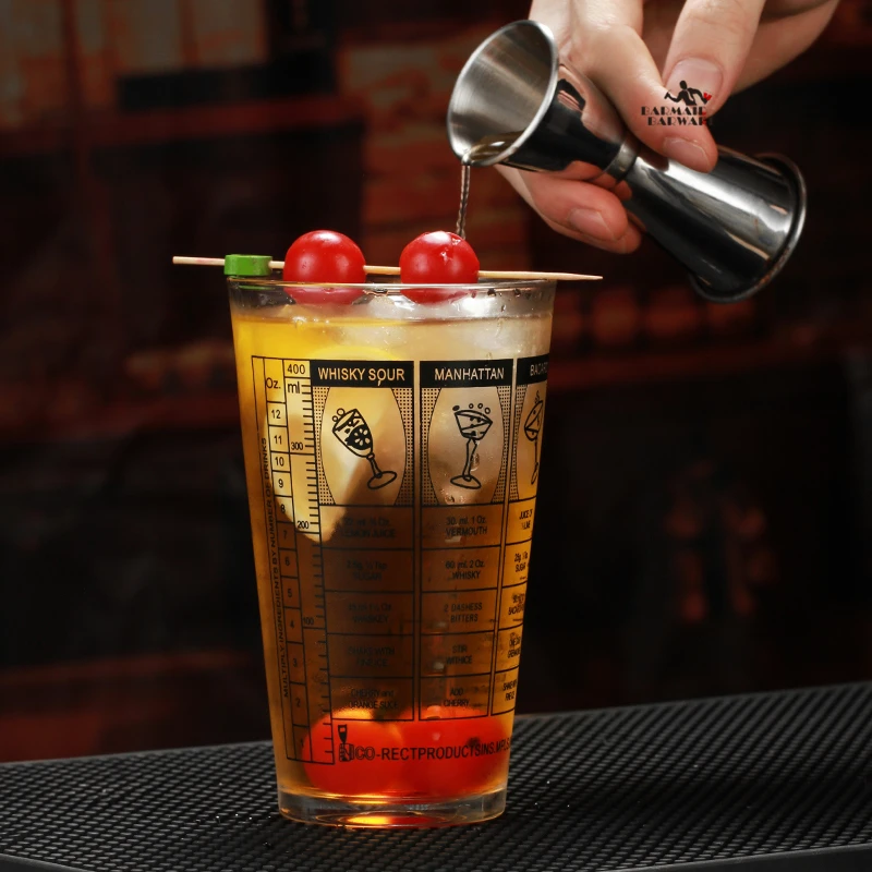 400ml Glass Shaker With Degree Scale Stainless Steel Cocktail Boston Bar Shaker Bar Mixing Glass Cup With Mark Line Bar Tool