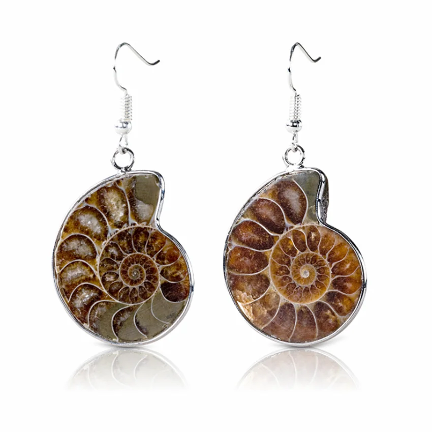 

Ethnic Style Silver Plated Irregular Shape Ammonite Reliquiae Drop Earrings for Women Charm Jewelry