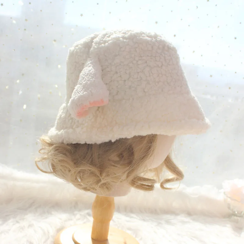 Hand for winter white sheep ear fisherman lambs wool lolita hat lovely lamb basin hat