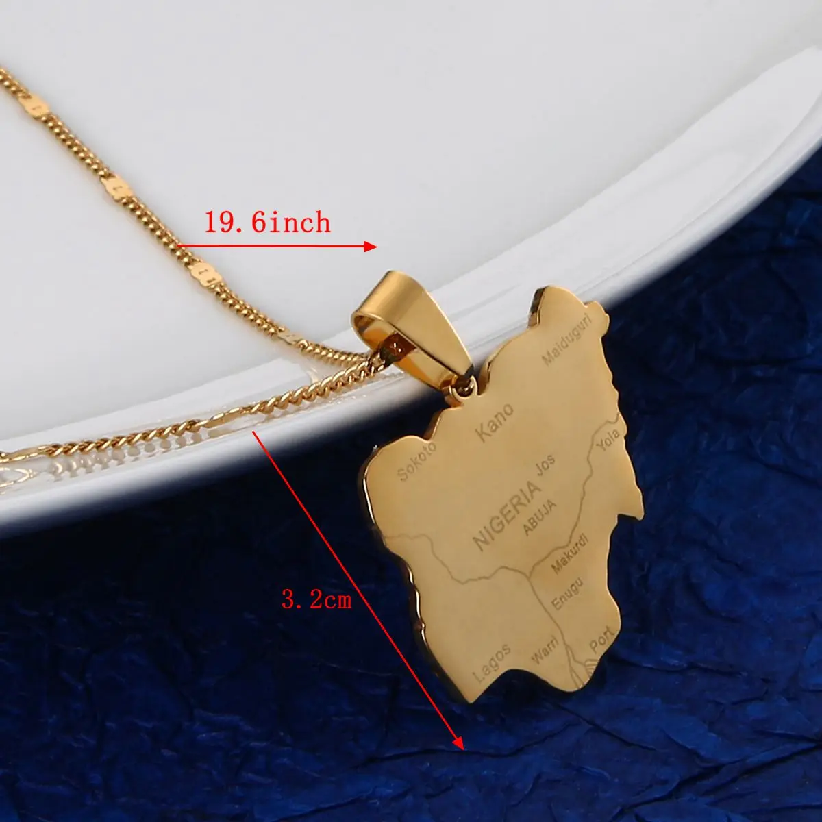 Stainless Steel Gold Color Africa Nigeria Map Pendant Necklace for Women Men Unisex Chain Jewelry