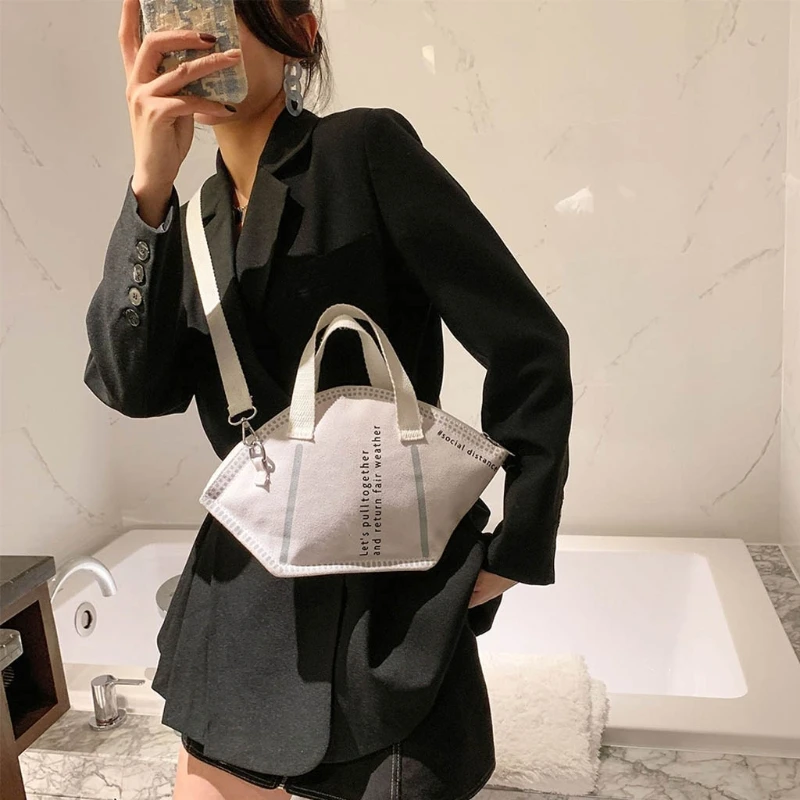 Creative Mask Shoulder Bags Large Capacity Handbag Casual Women Nylon Tote Bag Female Fashion Trendy Ladies Shopper Bag