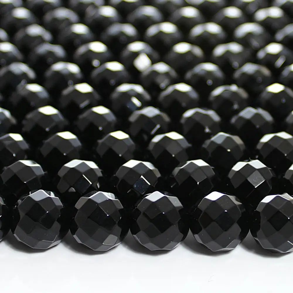 Natural Round Black Onyx 64cut Faceted Agate Carnelian Gemstone Loose Beads 4 6 8 10mm For Necklace Bracelet DIY Jewelry Making