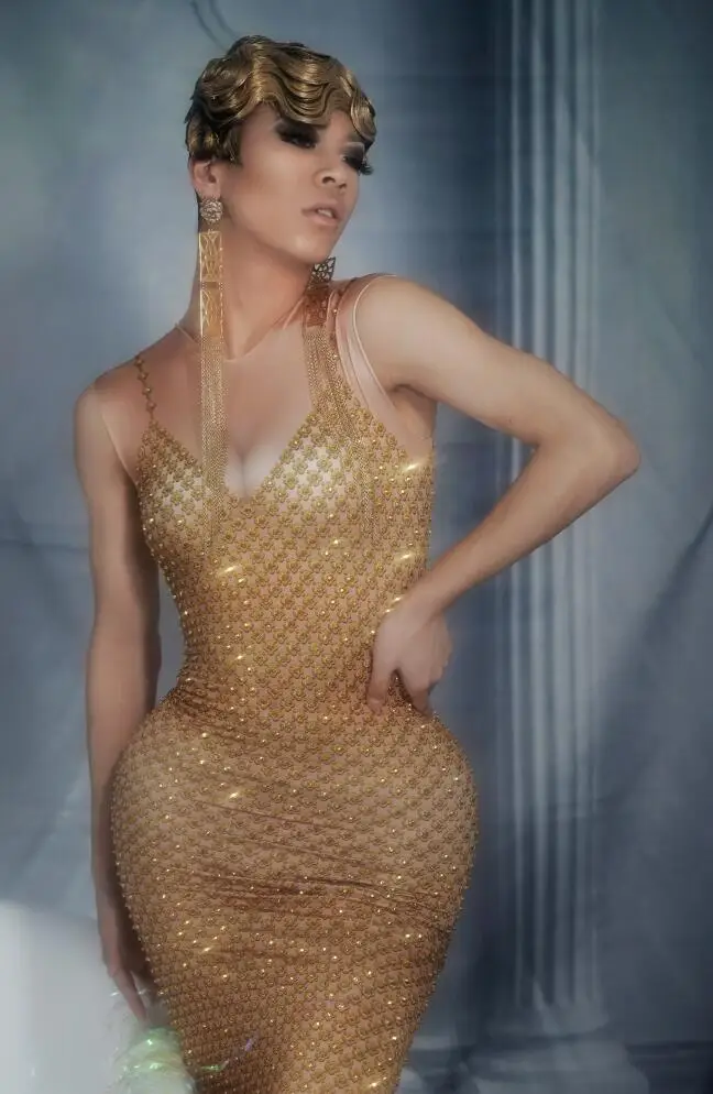 Vestido de noche largo dorado para fiesta, disfraces de cumpleaños